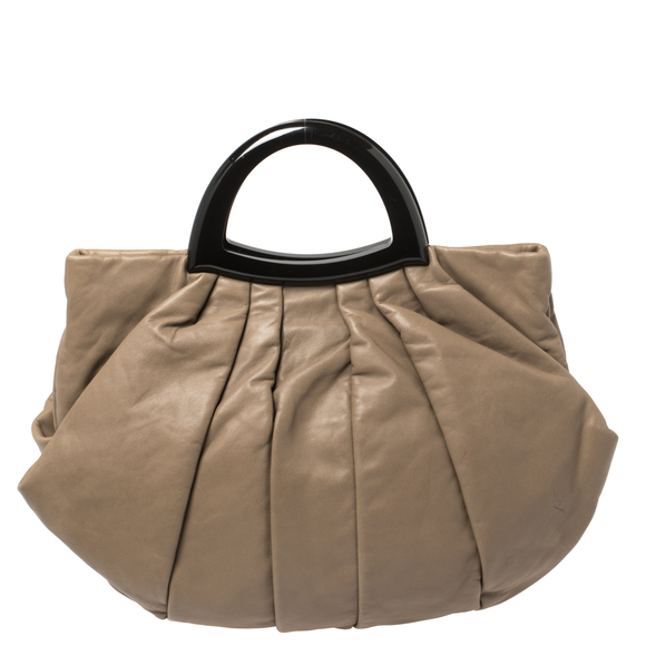 GIORGIO ARMANI Taupe Leather Pleated Top Handle Bag - Picture 4 of 9